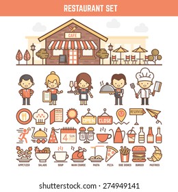 food and restaurant infographic elements for kid including character and icon