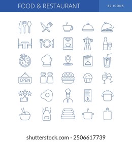 Food and restaurant line icons set.