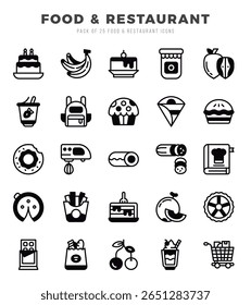 Food and Restaurant Lineal Filled icons collection. 25 icon set in a Lineal Filled design.