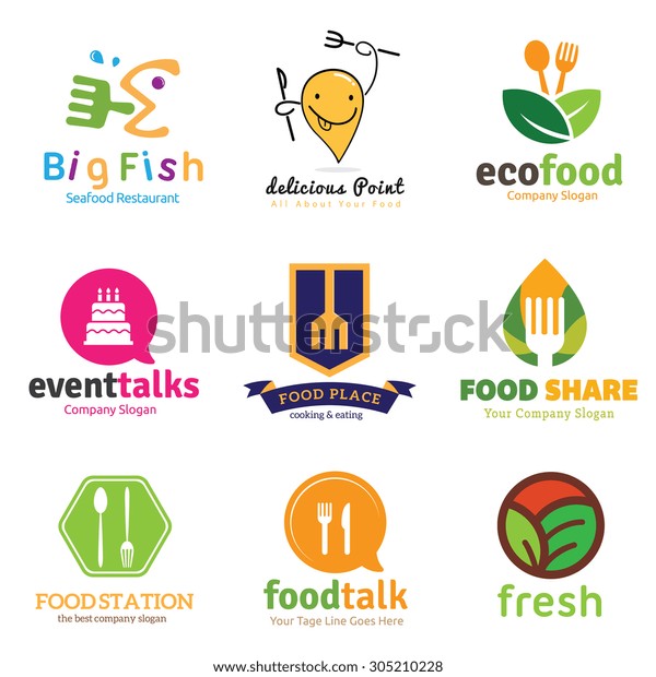Food Restaurant Logo Set Stock-vektor (royaltyfri) 305210228
