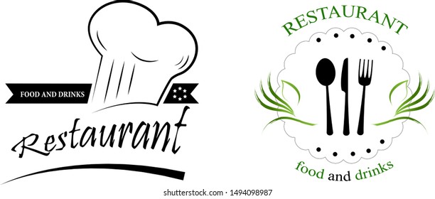 Food And Restaurant Logo Set - Isolated On White Background. Vector Illustration For Cook, Chef, Kitchen, Bar, Hat, Fork And Knife Logo. Restaurant And Food Logo For Bistro, Cook Elements And Labels