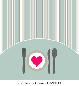 Food - restaurant - menu design with cutlery silhouette and background with vertical stripes
