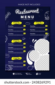 Food restaurant menu layout editable template, menu list cafe black modern template, list menu layout and food poster restaurant for dinner lunch breakfast menu template