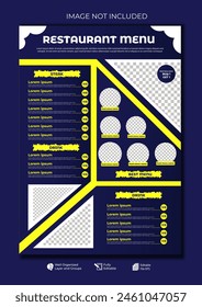 Food restaurant menu layout editable template menu list cafe gradient blue and yellow modern template,   luxury and elegant concept of restaurant menu