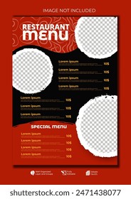 Food restaurant menu layout editable template, menu list cafe red modern template, list menu layout and food poster restaurant for dinner lunch breakfast menu template