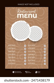 Food restaurant menu layout editable template, menu list cafe brown modern template, list menu layout and food poster restaurant for dinner lunch breakfast menu template