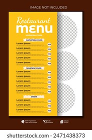 Food restaurant menu layout editable template, menu list cafe yellow modern template, list menu layout and food poster restaurant for dinner lunch breakfast menu template