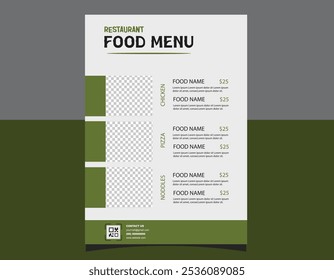 Food restaurant menu layout editable template, menu list cafe green modern template, list menu layout and food poster restaurant for dinner lunch breakfast menu template