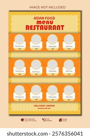 Food restaurant menu layout editable template, menu list cafe yellow and orange modern template, list menu layout and food poster restaurant for dinner lunch breakfast menu template