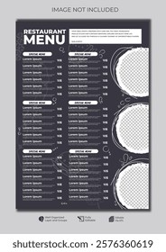 Food restaurant menu layout editable template, menu list cafe dark blue modern template, list menu layout and food poster restaurant for dinner lunch breakfast menu template