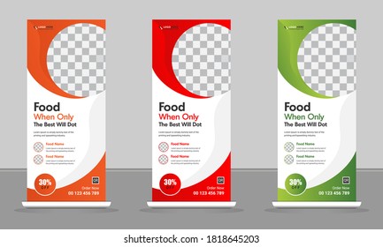 Food and Restaurant modern Business abstract, infographics Vertical display Trend Roll up and X-banner set, stand, rectangle size ,vector Layout, Poster, Flag, leaflet background template design.