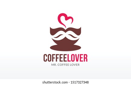 Food and Restaurant Mr. Coffee Lover Logo Design Vector Icon Symbol Illustration.