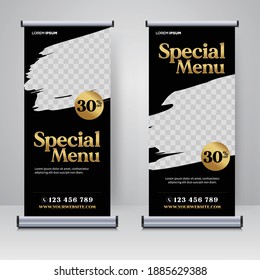 Food and Restaurant roll up banner design template