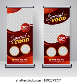 Food And Restaurant Roll Up Banner Design Template	