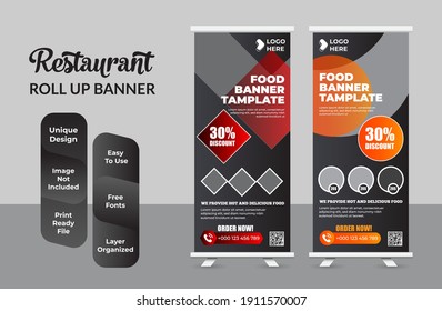 Food and Restaurant roll up banner design template collection