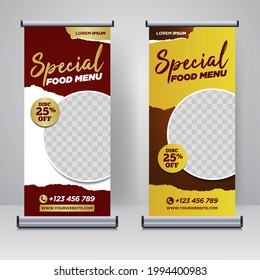 Food and Restaurant roll up banner design template	