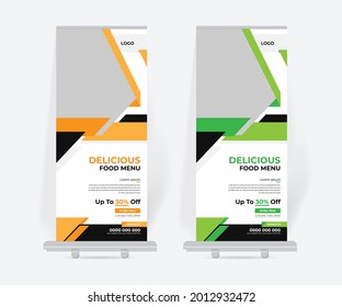 Food and Restaurant roll up banner design template, Modern X stand banner for restaurant Business