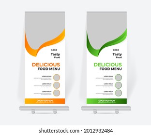 Food and Restaurant roll up banner design template, Modern X stand banner for restaurant Business