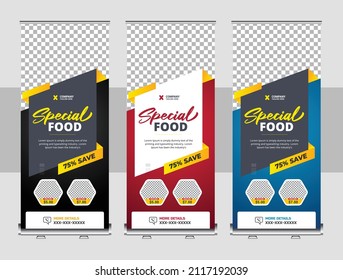 Food and restaurant roll up banner design template. Food and Restaurant roll up banner design template