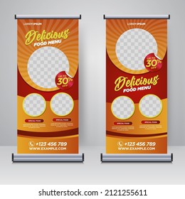 Food and Restaurant roll up banner design template	