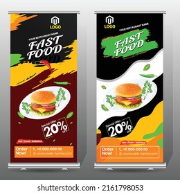 Diseño de pancartas para el repertorio de comida y restaurante, Banner de Diseño de Comida Estándar, Modelo de Roll Up Digital de Comida Rápida, Banner de Roll Up estándar, Diseño de vectores, Delicious Food Restaurant X-Banner