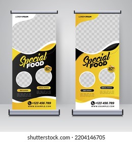 Food and Restaurant roll up banner design template