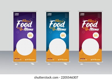 Food and restaurant roll up banner design template