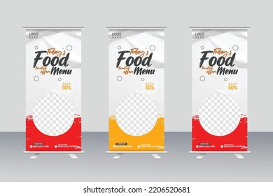 Food and restaurant roll up banner design template