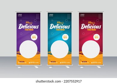 Food and restaurant roll up banner design template