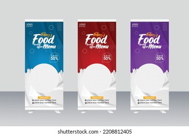 Food and restaurant roll up banner design template