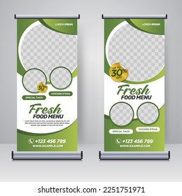 Food and Restaurant roll up banner design template