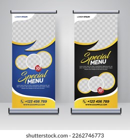 Food and Restaurant roll up banner design template