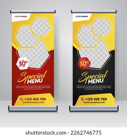 Food and Restaurant roll up banner design template