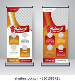 Food and Restaurant roll up banner design template