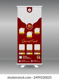 Food and Restaurant roll up banner template design