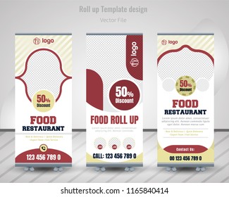 Food & Restaurant Roll Up Design Set. Standee Design.Roll Up Banner Template. Vector Illustration