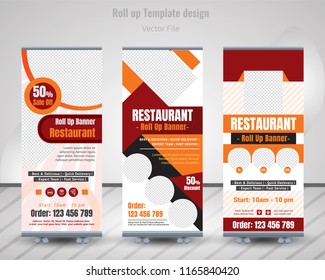 Food & Restaurant Roll Up Design Set. Standee Design.Roll Up Banner Template. Vector illustration