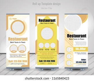 Food & Restaurant Roll Up Design Set. Standee Design.Roll Up Banner Template. Vector Illustration