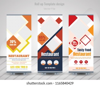 Food & Restaurant Roll Up Design Set. Standee Design.Roll Up Banner Template. Vector Illustration