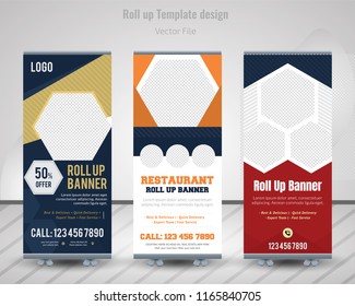 Food & Restaurant Roll Up Design Set. Standee Design.Roll Up Banner Template. Vector Illustration