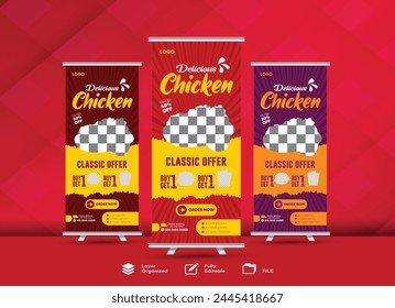  Food and restaurant roll-up standee banner  vector design modern template illustration 