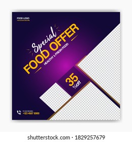 Food restaurant sale offer social media post poster cover page, header, timeline flyer web banner template design