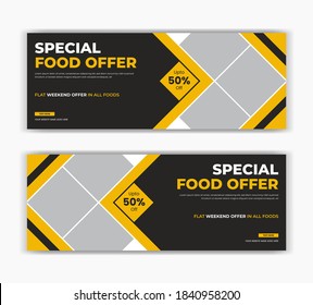 Food restaurant sale offer social media post poster cover page, header, timeline flyer web banner template design