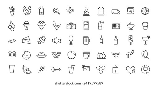 Food and restaurant service icons set eco equipment collection