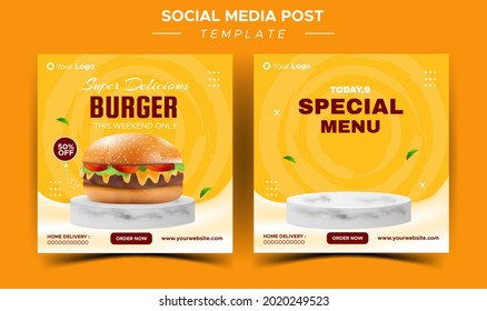 Food restaurant for social media template special fresh delicious burger menu promo