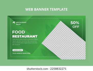 Food restaurant web banner template. for social media ads, facebook, green template design.