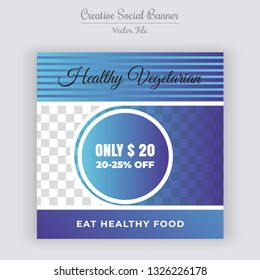 Food & Restaurant  web social media banner design. Anyone can use This Design Easily.Promotional square web banner for social media. Elegant sale and discount promo - Vector.