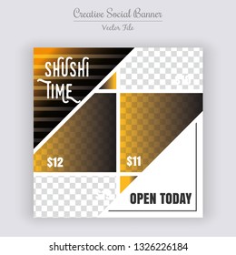 Food & Restaurant  web social media banner design. Anyone can use This Design Easily.Promotional square web banner for social media. Elegant sale and discount promo - Vector.