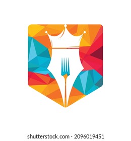 Food and restaurants logo design concept. Pen with crown and fork vector icon design.	