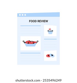 Food Review Website Page With Cooking Pot And Dishes In Flat Vector Illustration Symbolizing Food Blogging, Online Review Platforms, And Culinary Content, Isolated On White Background.